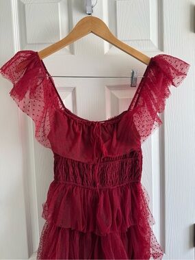 Petal & Pup Burgundy Ruffle Midi Dress